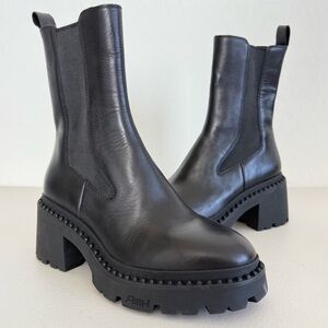 NEW ASH Nico Chelsea Chunky Black Leather Combat Boot EU38 US8